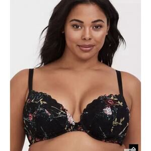 TORRID Convertible Floral Microfiber & Lace Push Up Plunge Bra size 42C